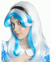 Wit blauwe pruik met haarlintje