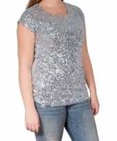 Zilveren glitter pailletten disco shirt dames l xl