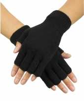 Zwarte handschoenen vingerloos gebreid voor volwassenen unisex
