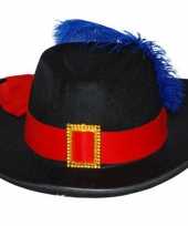 Zwarte musketier hoed met rode band
